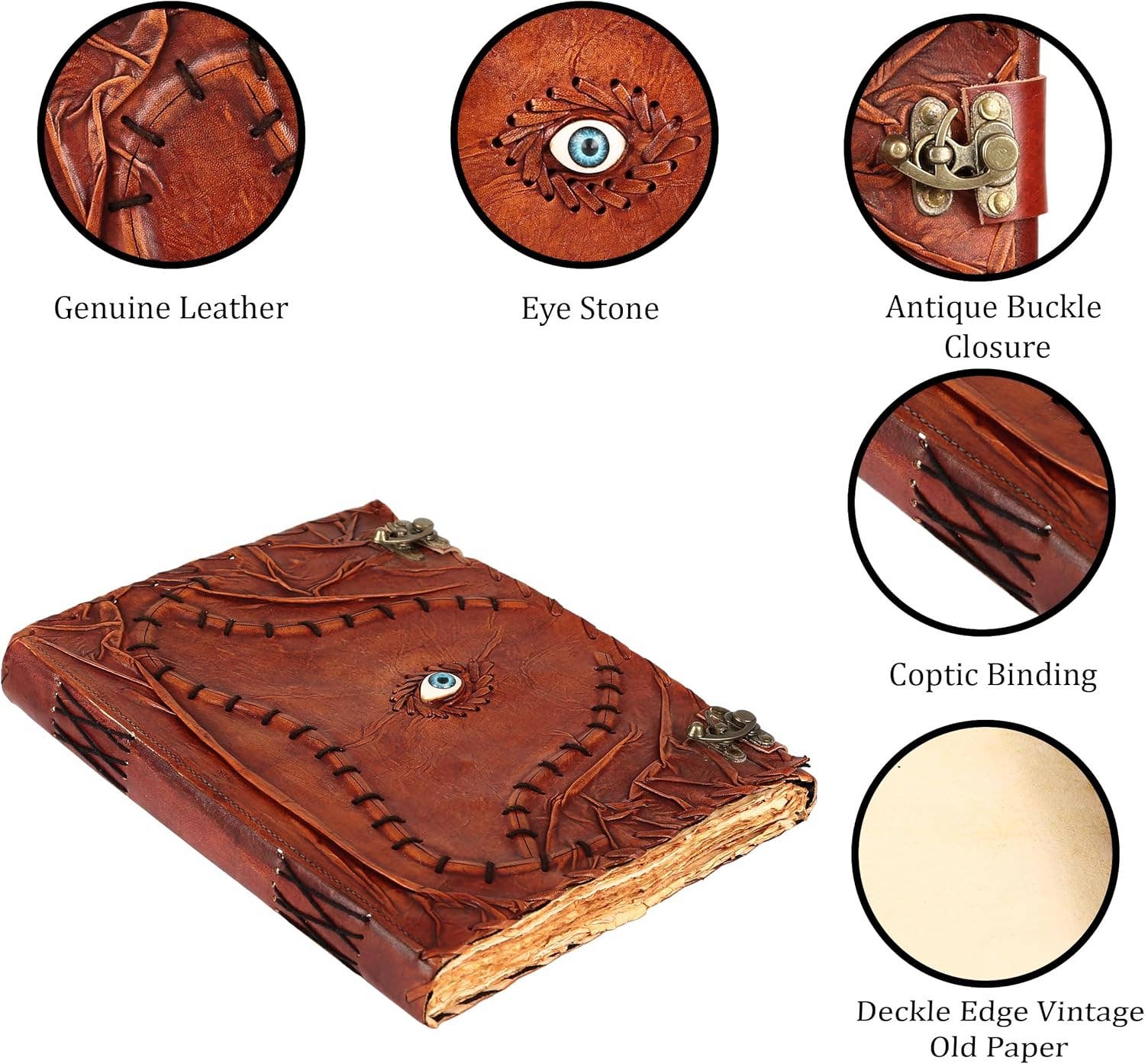 Tuzech Leather - Wholesale Journal/Diary - TUZECH Cutomizable Hocus Pocus Book of Spells Leather Journal Third Eye Deckle Edge Paper Grimoire Journal Vintage Book of Shadows Seven Chakra Antique Spell Book Lock Clasp Notebook Witch5