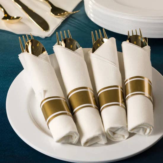 EcoQuality - Wholesale Disposable Tableware Pack - Pre-Rolled Napkin & Cutlery Set – Elegant Disposable Tableware