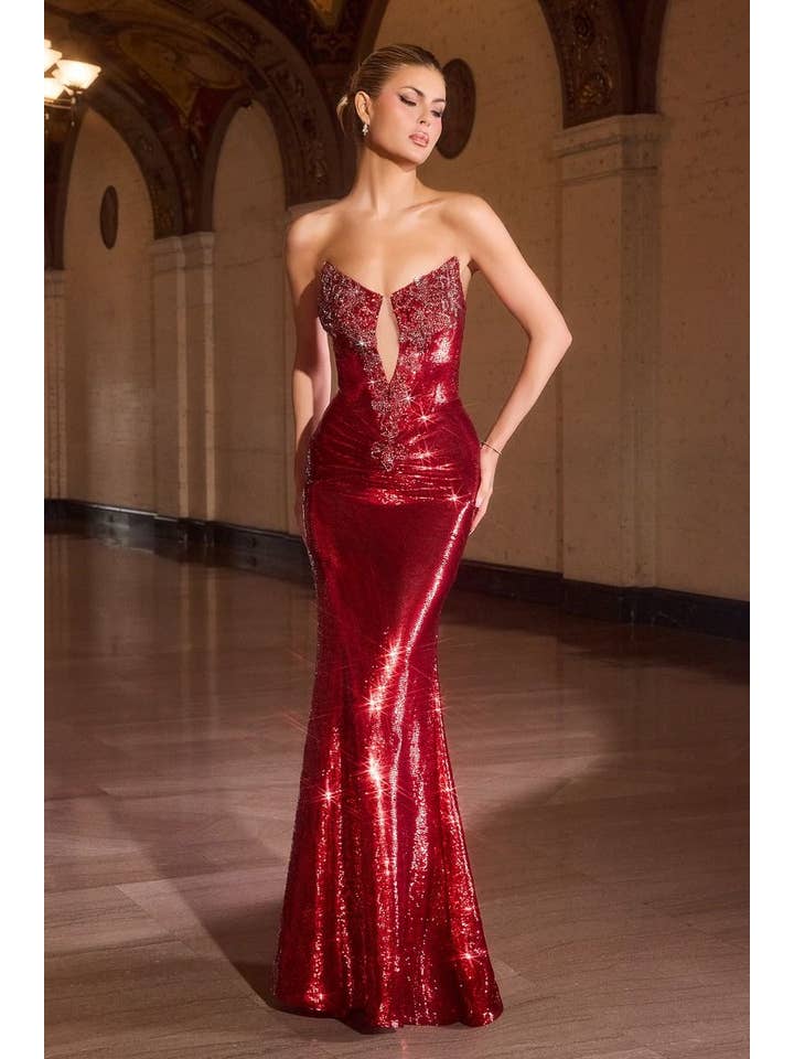 Tux-USA® - Wholesale Gown - Women's - Fitted Mermaid Gown Illusion Neckline Crystal Sequin Corset Lace-Up Back8