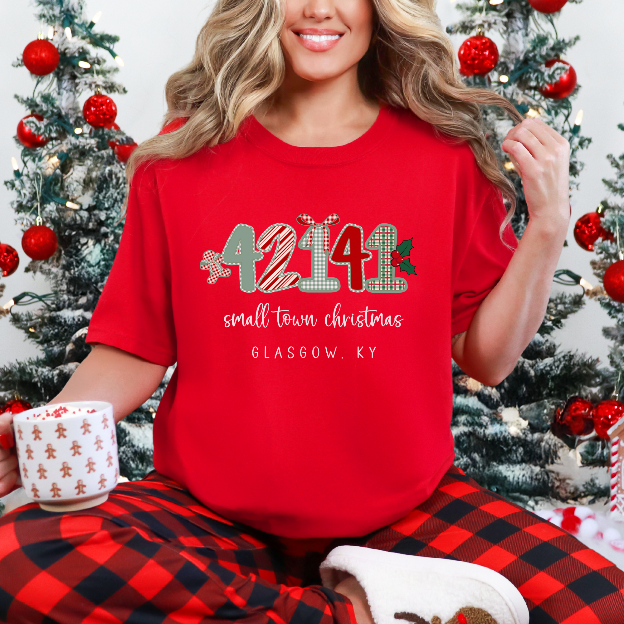 Scripted Pearl - Wholesale Screen Printed T-Shirt - Women's - Custom Zip Code Small Town Christmas Comfort Colors T Shirt6
