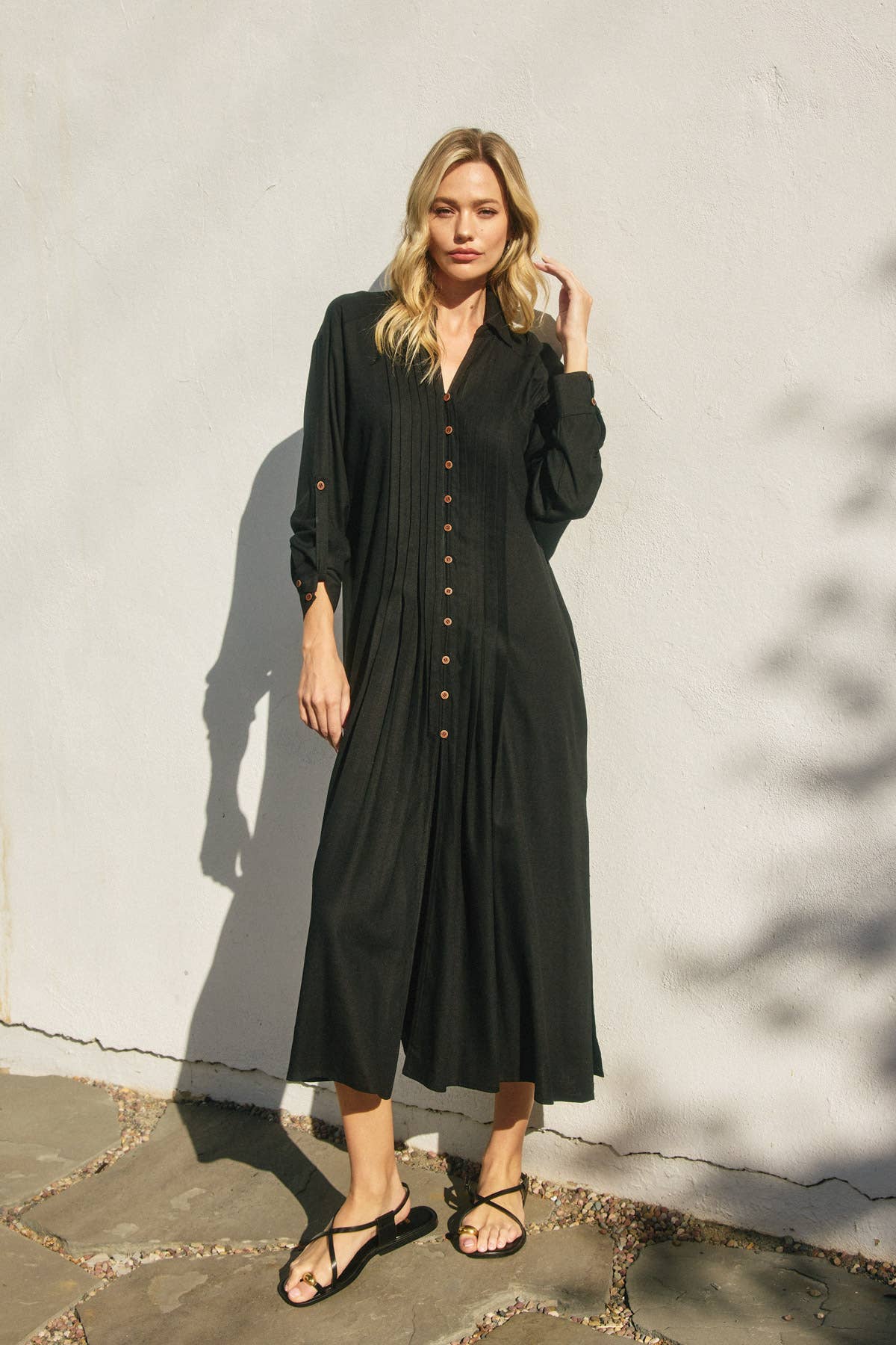 Dress Forum - Wholesale Dress - Women's - Cotton Linen Pleated Longline Shirt Dress (1)16