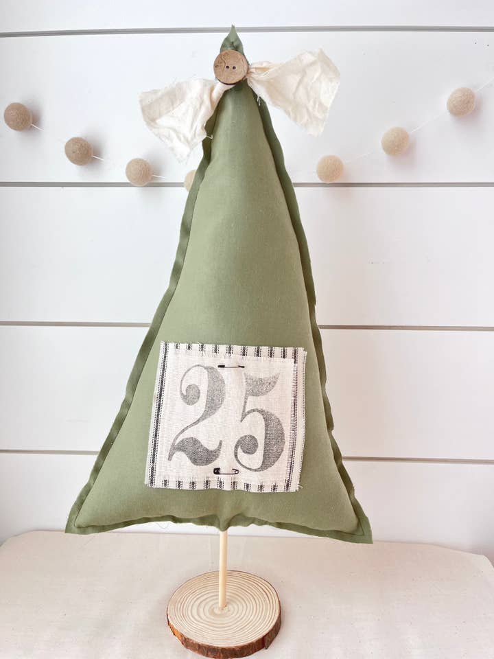 18" Primitive Vintage Christmas Tree Home Decor-Sage for wholesale by Kate + Em