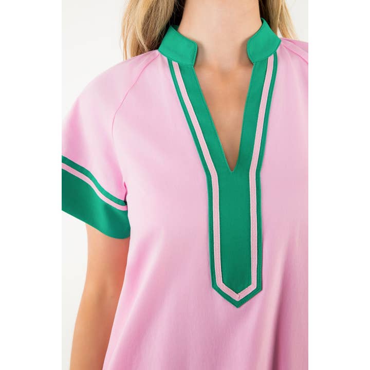 PINK Contrast Trim Short Sleeve Dress for wholesale on Faire