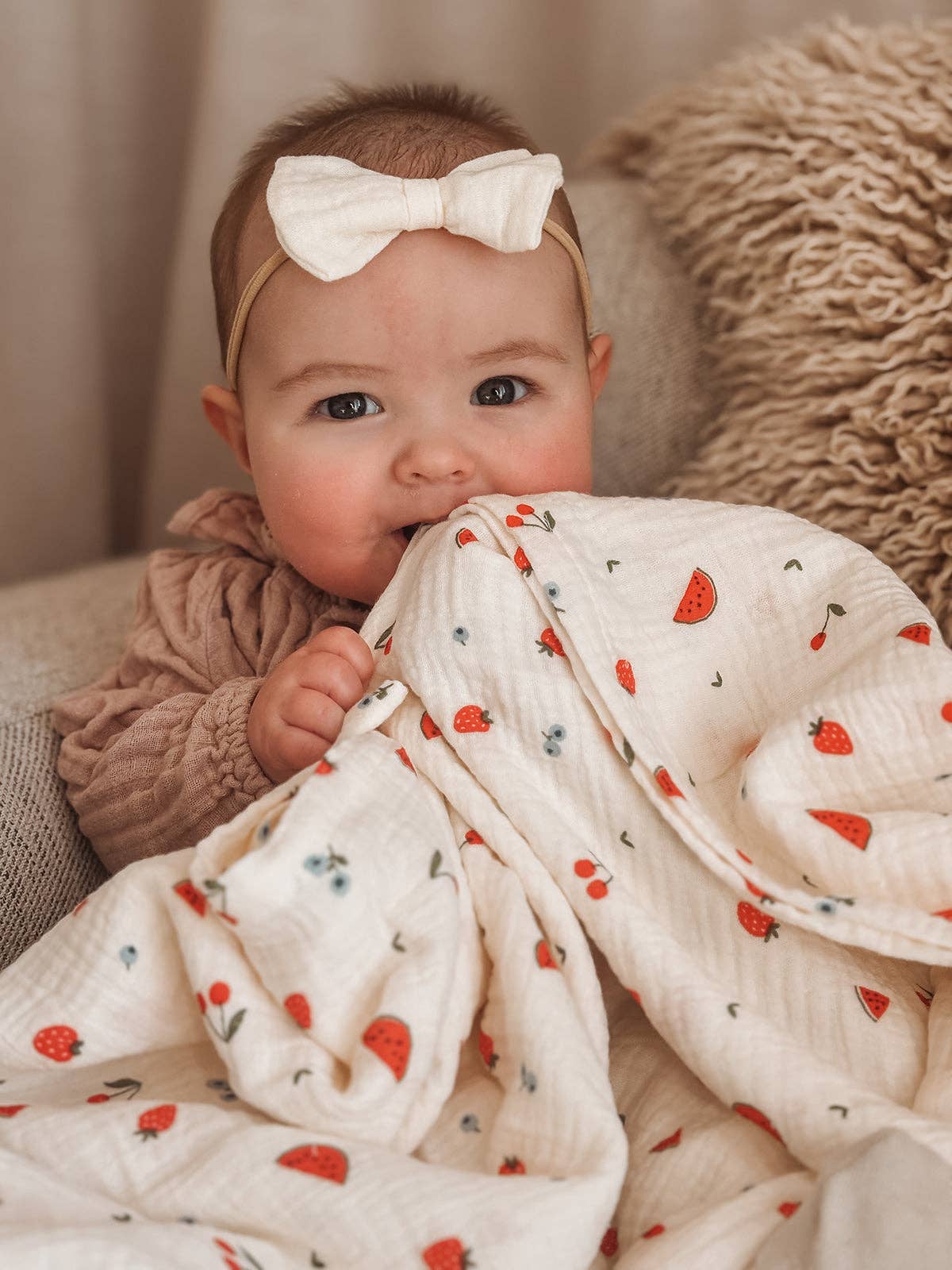 Over the Dandelions - Wholesale Swaddle - Baby - Organic Muslin Swaddle Sweet Pickings - DUE BACK 1st Feb1