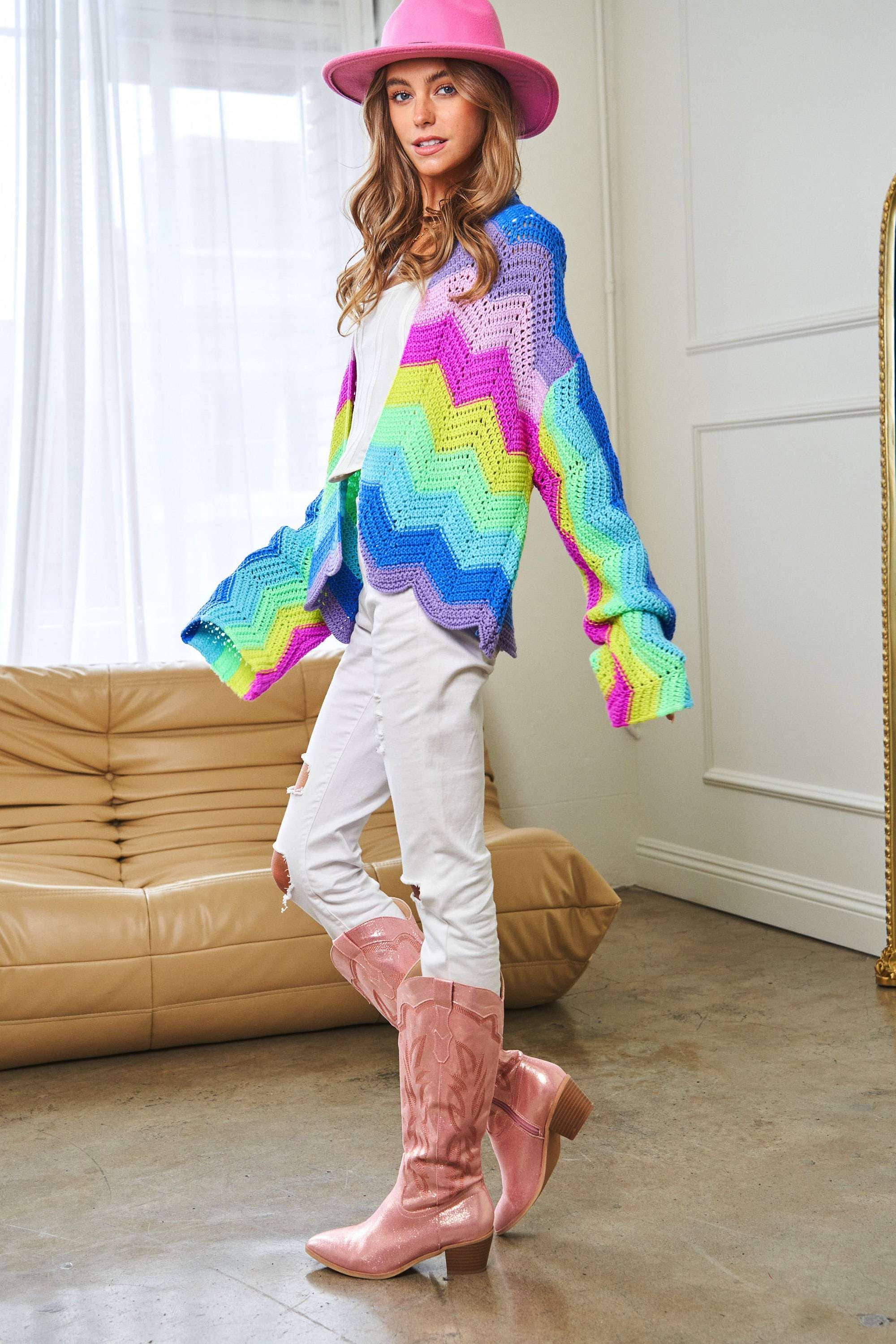 PLUS RAINBOW MULTI COLOR KNIT SWEATER CARDIGAN for wholesale on Faire4