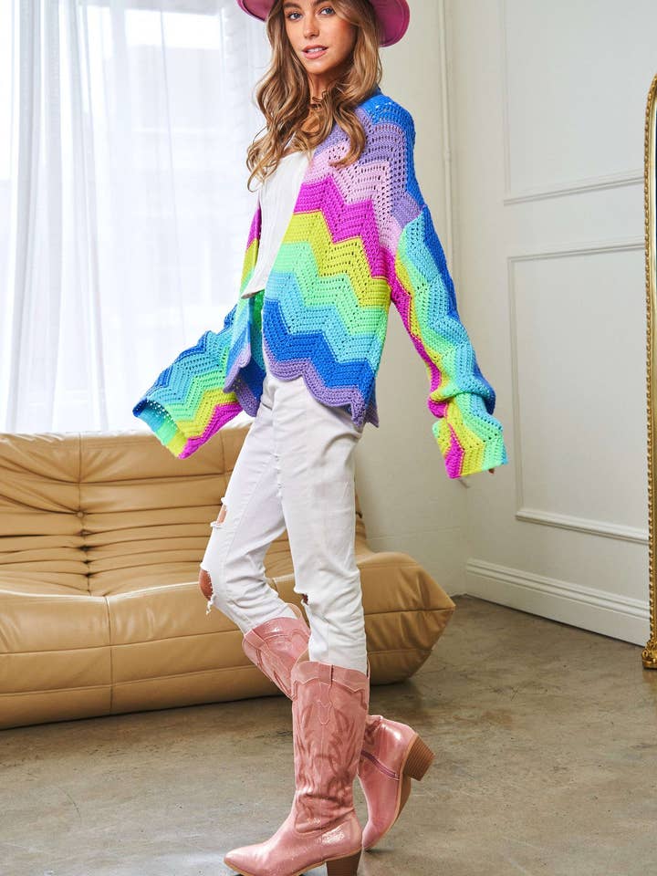 PLUS RAINBOW MULTI COLOR KNIT SWEATER CARDIGAN for wholesale on Faire4