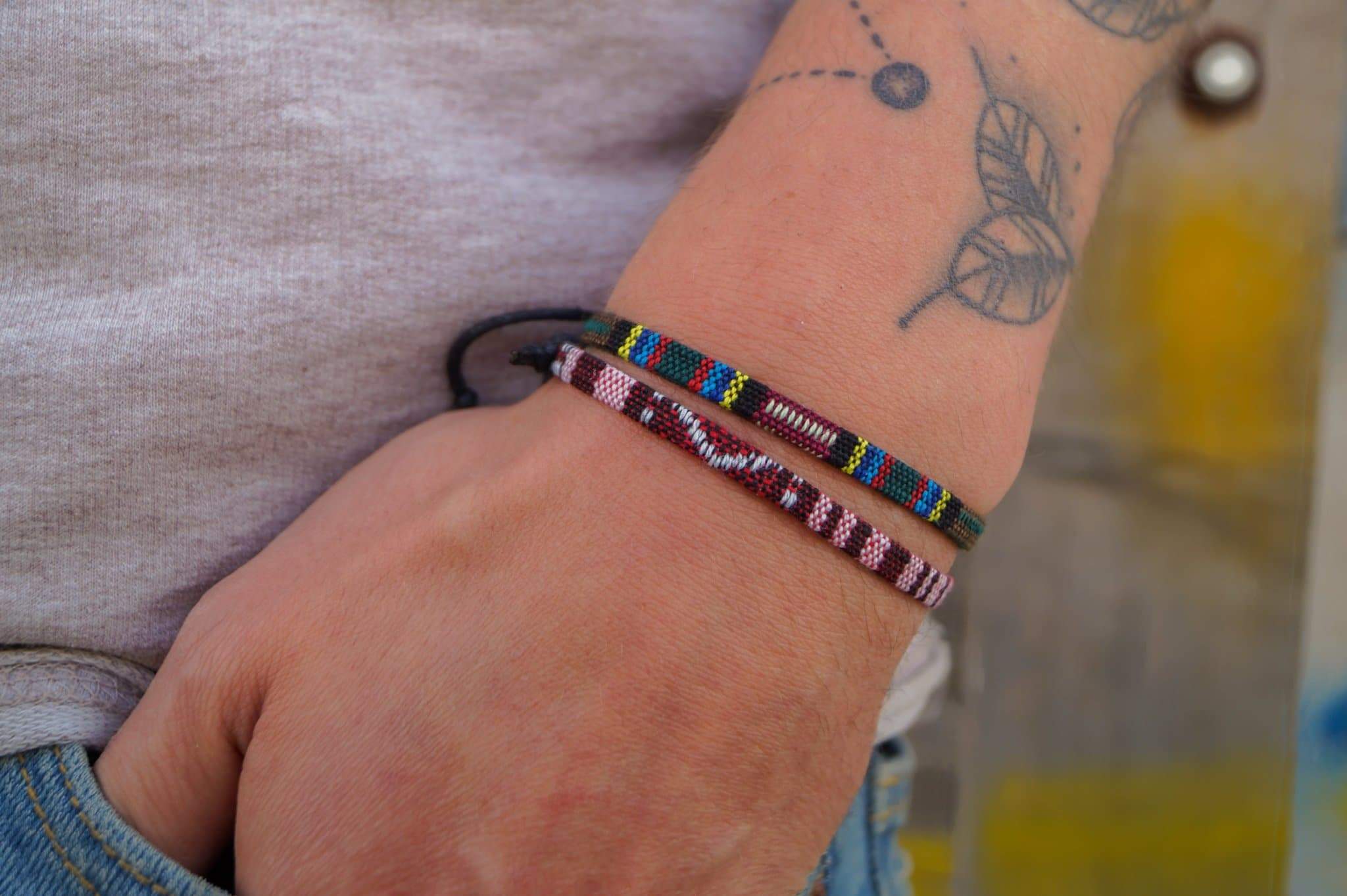 Made By Nami - Wholesale Woven/Braided Bracelet - 2x Surfer Bracelet - Wine Red & Aztec2