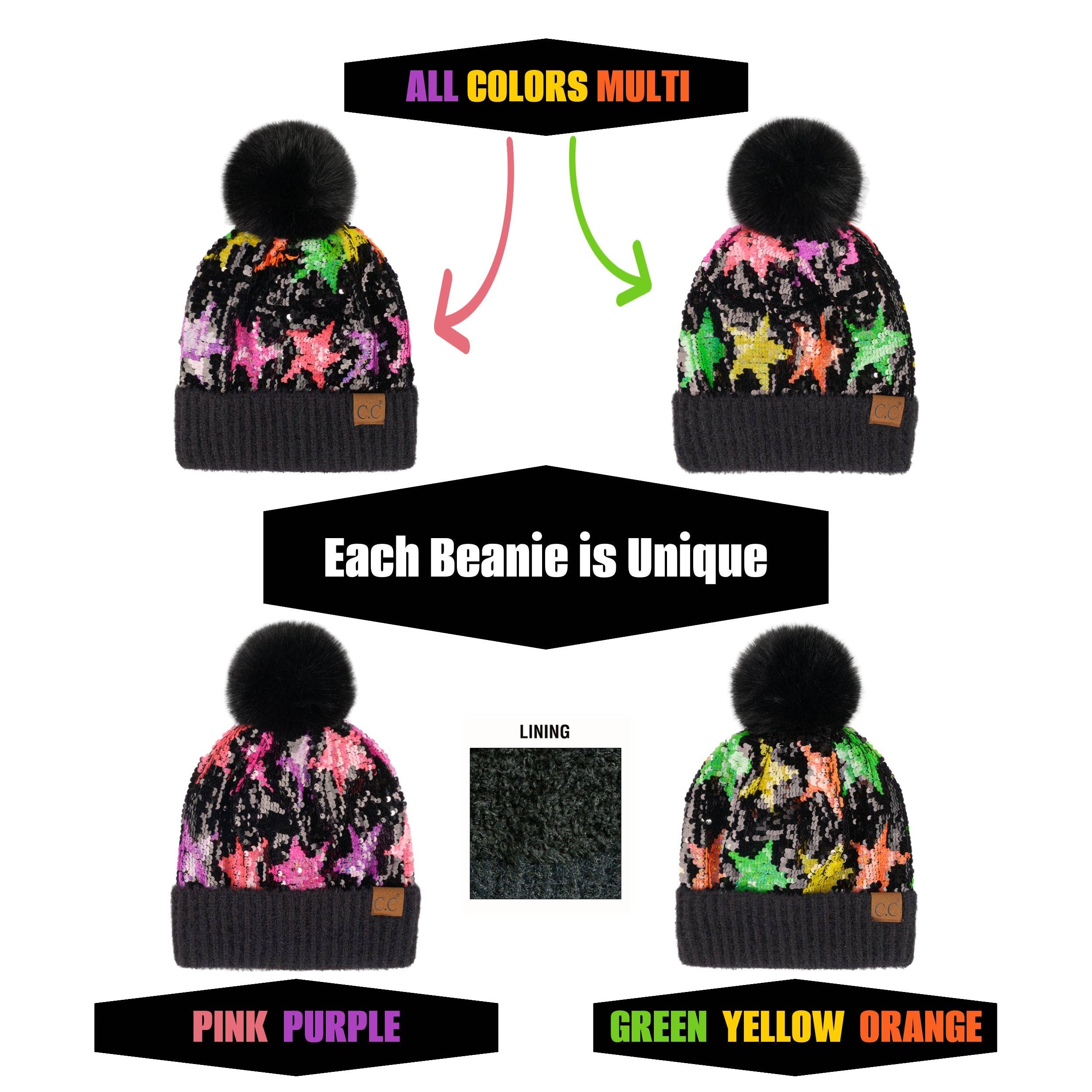 Truly Contagious - Wholesale Beanie - Dames - CC Pom muts met pailletten en pailletten (HTE0012) (HTE0017)13