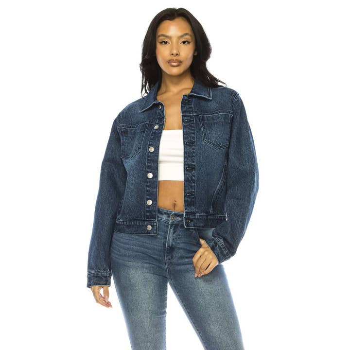 VESTE EN JEAN COULEUR FONCÉE pour la vente par MINED BY