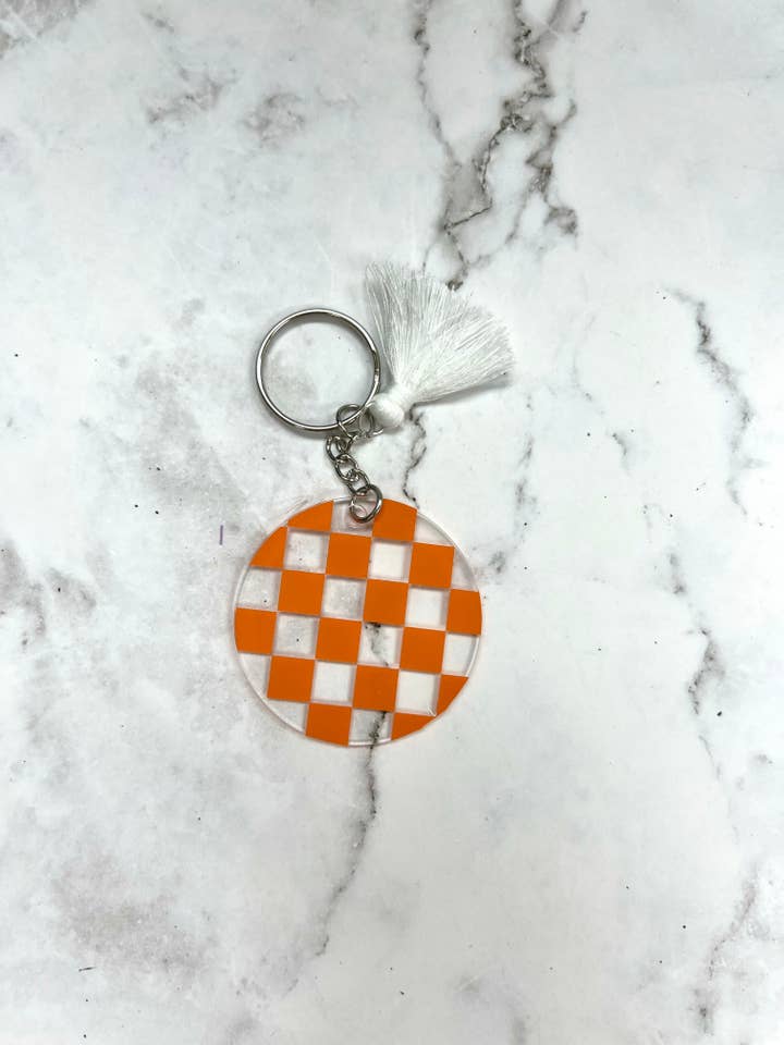 Checker round keychain for wholesale by Honey Rose Collective