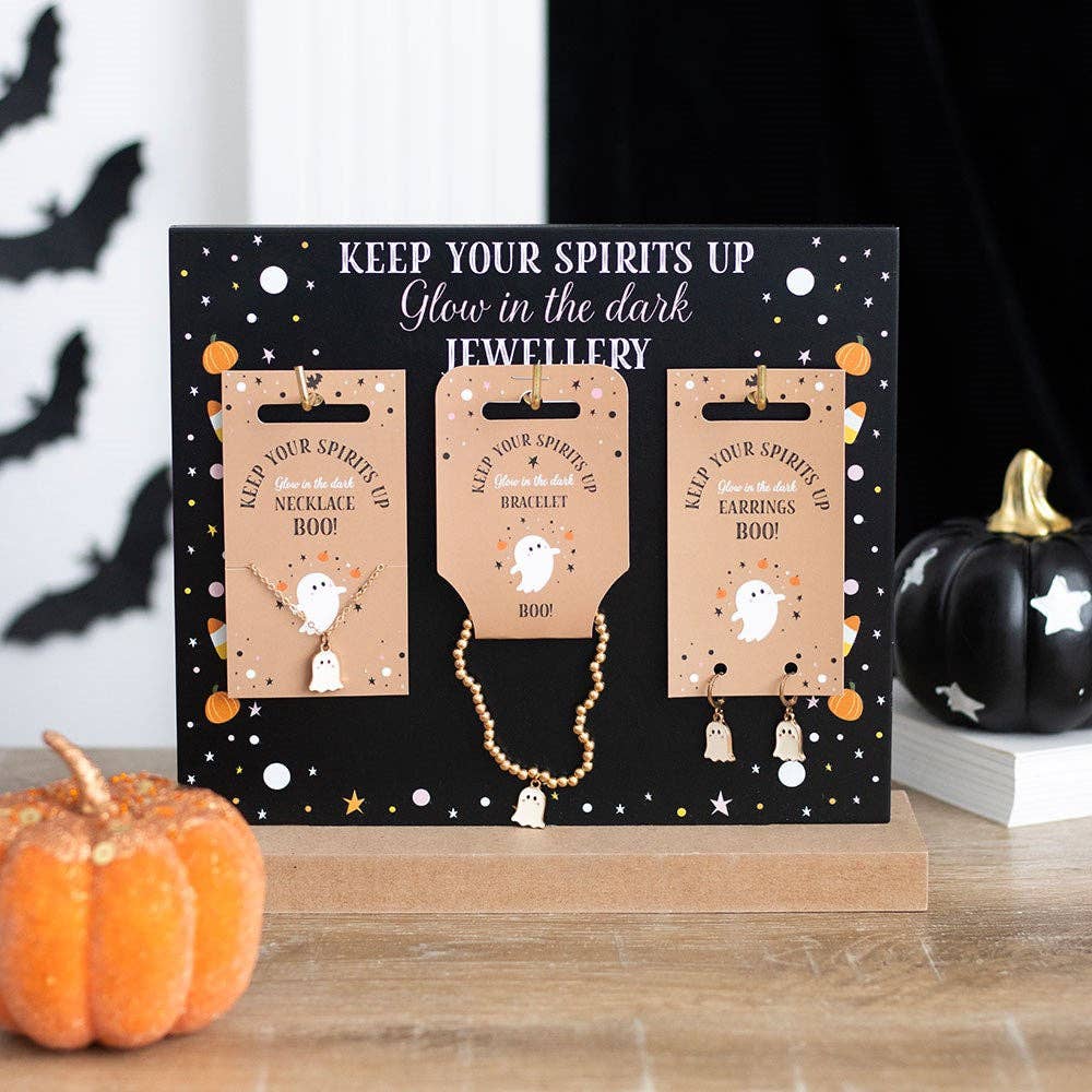 Something Different Wholesale – wholesale Retailer display – Jewellery – Set of 18 Halloween Ghost Jewellery Pieces on Display0