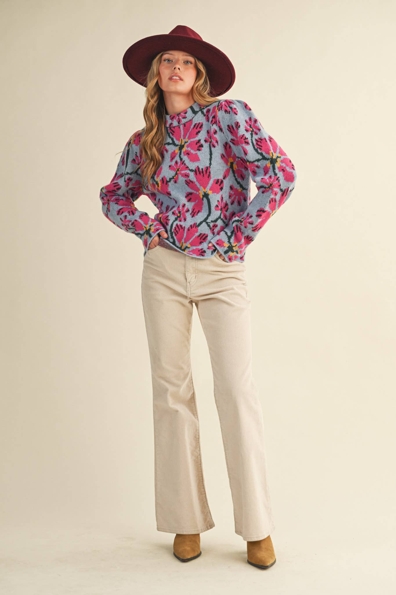 &MERCI - Wholesale Knit Sweater - Women's - FLORAL MOCK NECK SWEATER MSW1110150