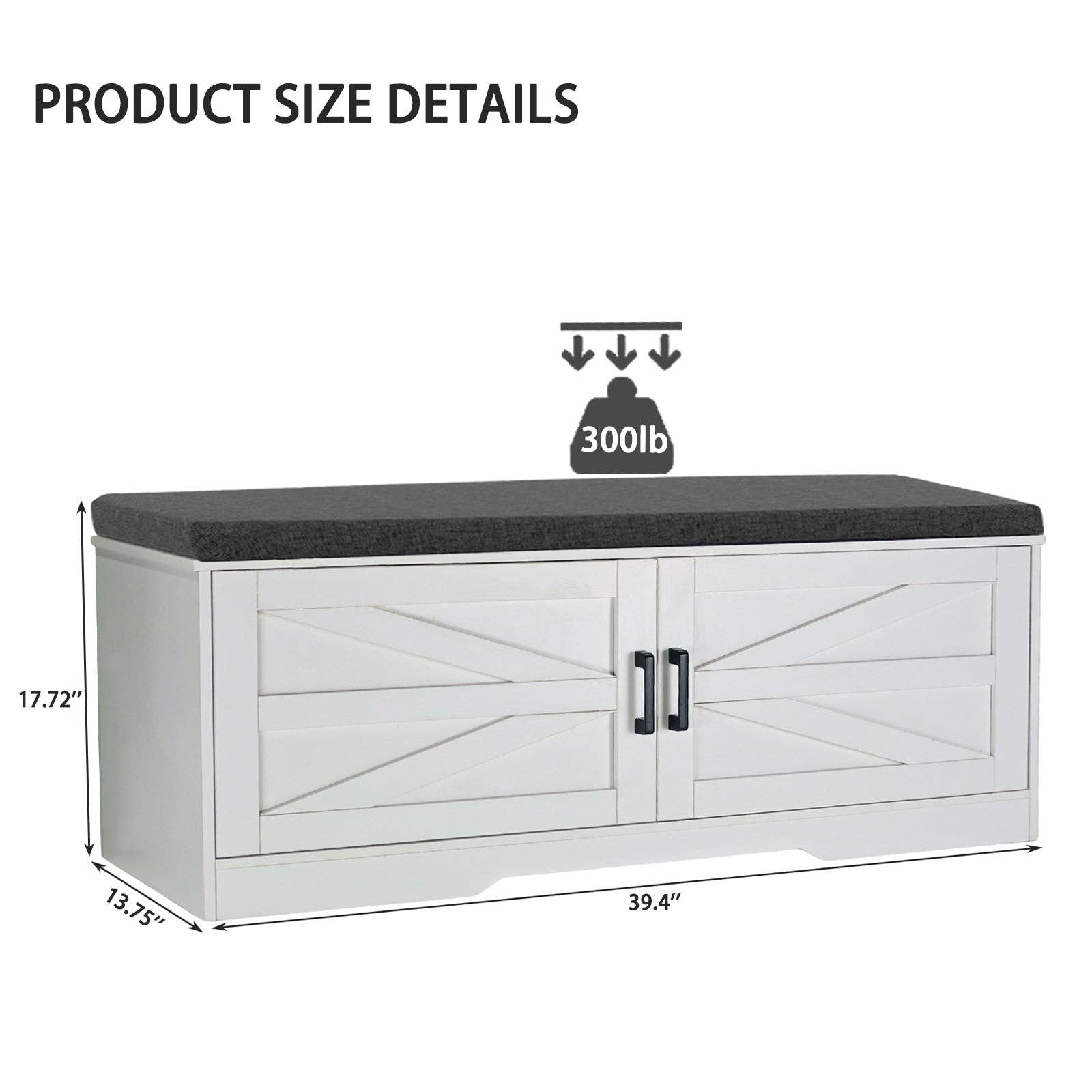 39F Inc. - Wholesale Shoe Rack - White 2-Tier Shoe Bench with Cushion Seat and Barn Doors7