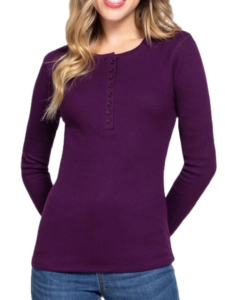 Haut en tricot thermique Henley à manches longues pour la vente par Vanilla Monkey