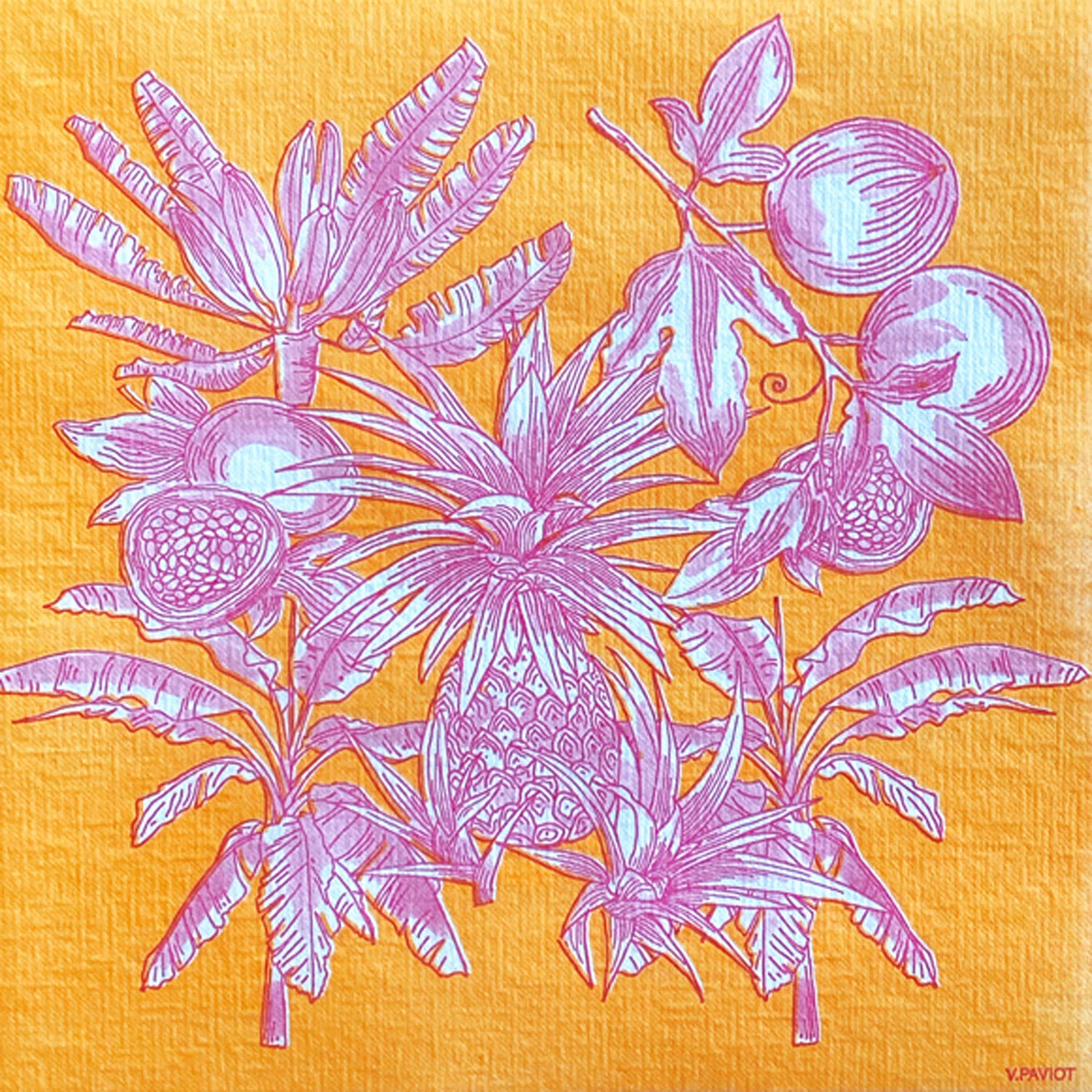 Trendy Table - Wholesale Disposable Napkin - Fruits Exotiques Yellow - Paviot Cocktail Napkin1