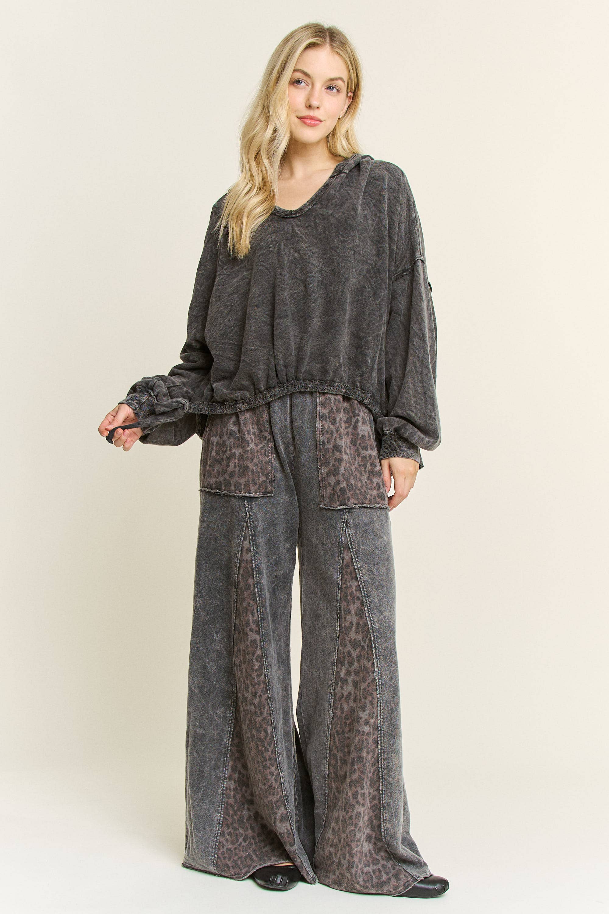 J.Her - Wholesale Pants - Women's - Mineral Washed Leopard Animal Print Flare Pants HP5783P12