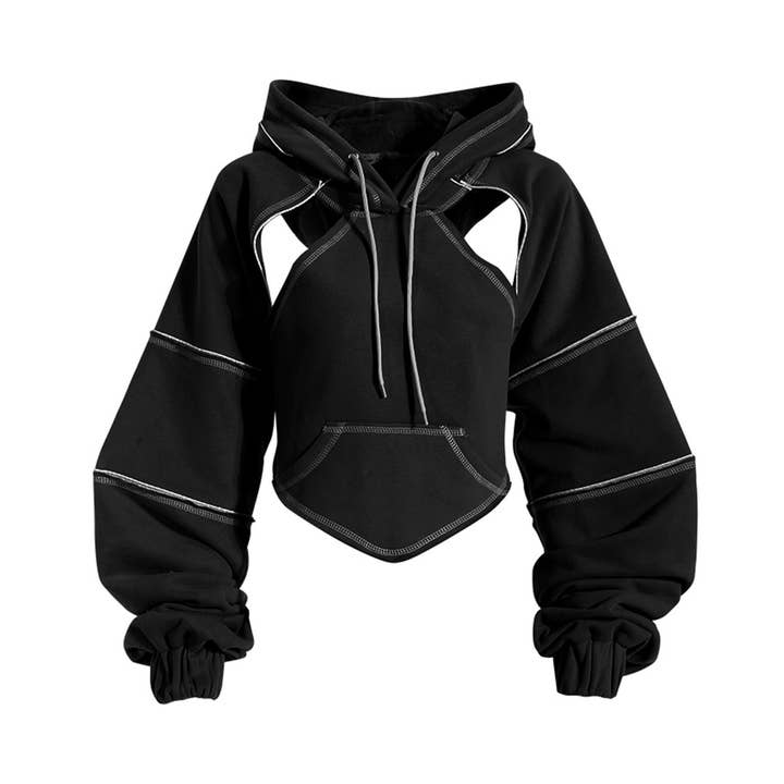 Productseeker - Wholesale Hoodie - Women's - TP027 Chic Hip-Hop Hoodie - Bright Lines & Short Style