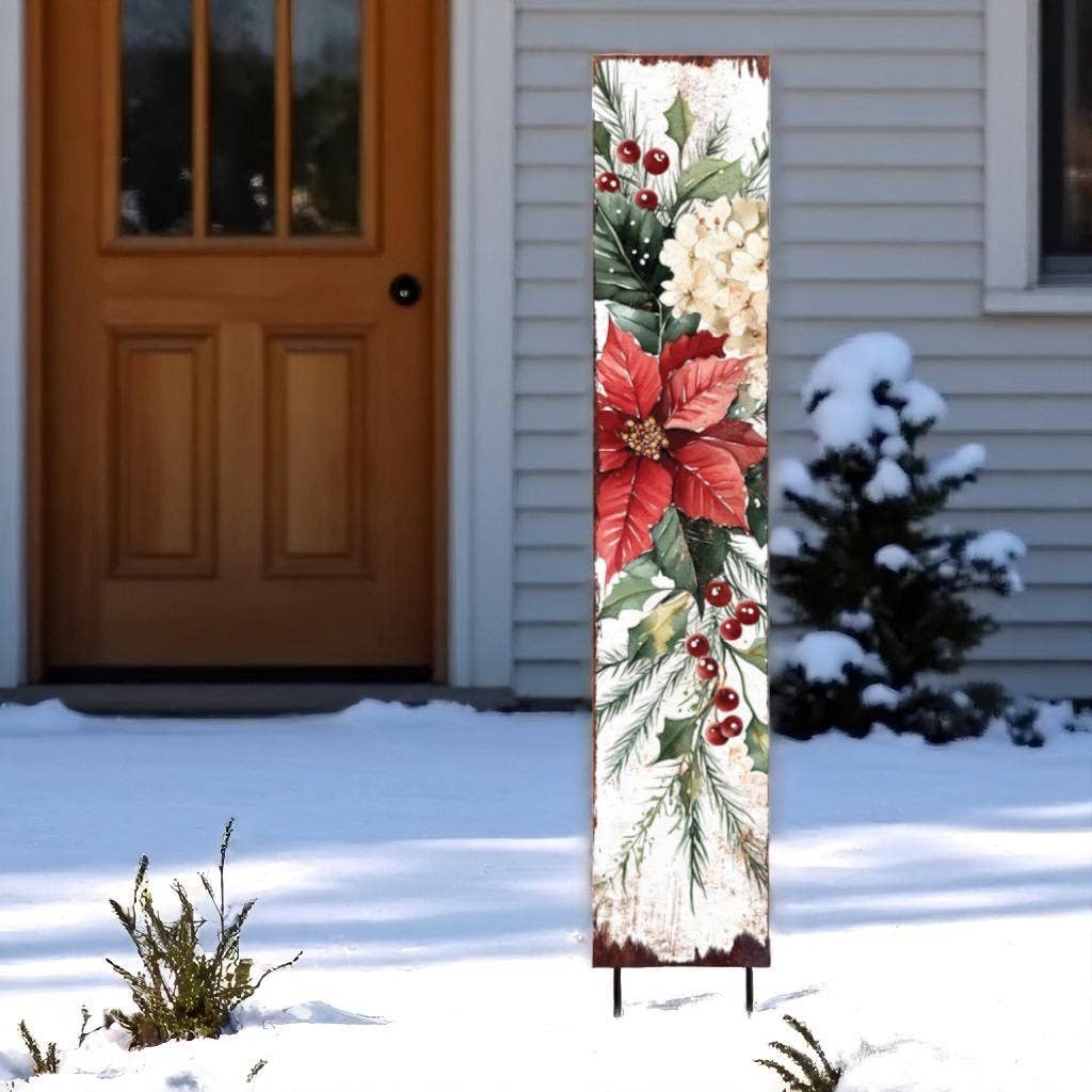 HomeRoots - Wholesale Garden Tool - 42" Green Red And White Solid Wood Christmas Poinsettia Garden Stake1
