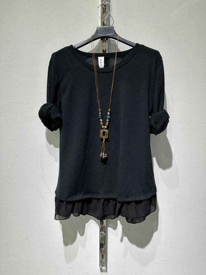 Only Yuan - Vente T-shirt – femme - T-shirt REF 1439 en 95 % viscose et 5 % élasthanne avec volants et collier4