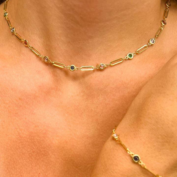 Runde CZ Mehrfarbige Büroklammer Halskette, Armband oder Fußkettchen für den Großhandel von Lacosta Jewelry Corp