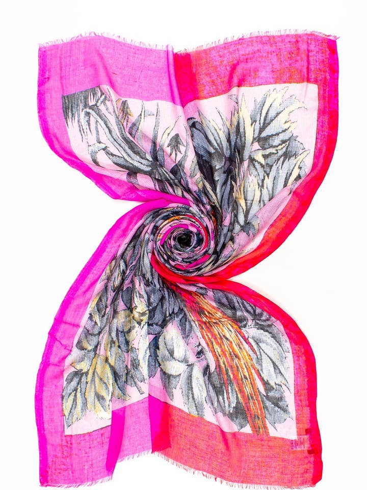 Estola com Estampa de Árvore Rosa 70 x 180 cm 100% MD Feita na Índia por atacado de Ayfee