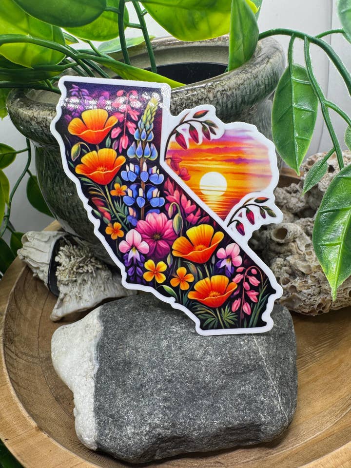 California Wildflower Glossy Vinyl Sunset Sticker for wholesale by California Dreaming Co