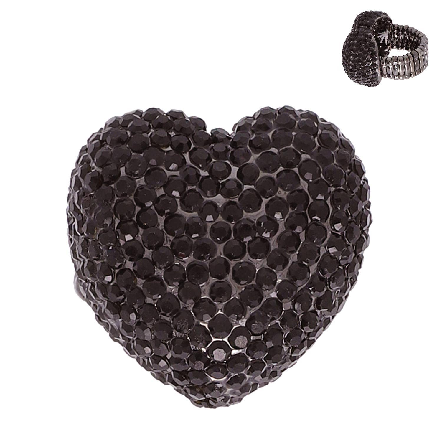 SP Sophia Collection - Wholesale Cocktail/Statement Ring - Crystal Rhinestone Pave Heart Shaped Stretch Ring9
