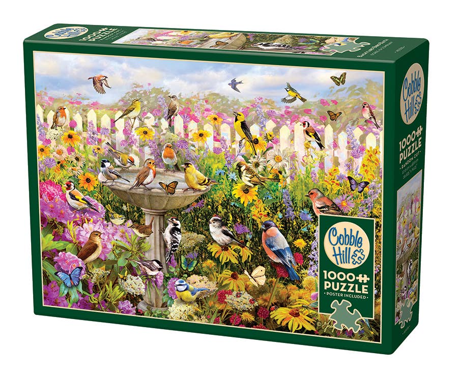 Outset Games and Cobble Hill Puzzles - Vente Puzzle – adulte - Puzzle de 1000 pièces : Bain d'oiseaux dans le jardin0