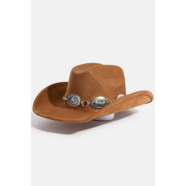 Collections by Fame Accessories - Wholesale Cowboy Hat - Women's - Turquoise Stud Concho Belt Western Cowboy Hat