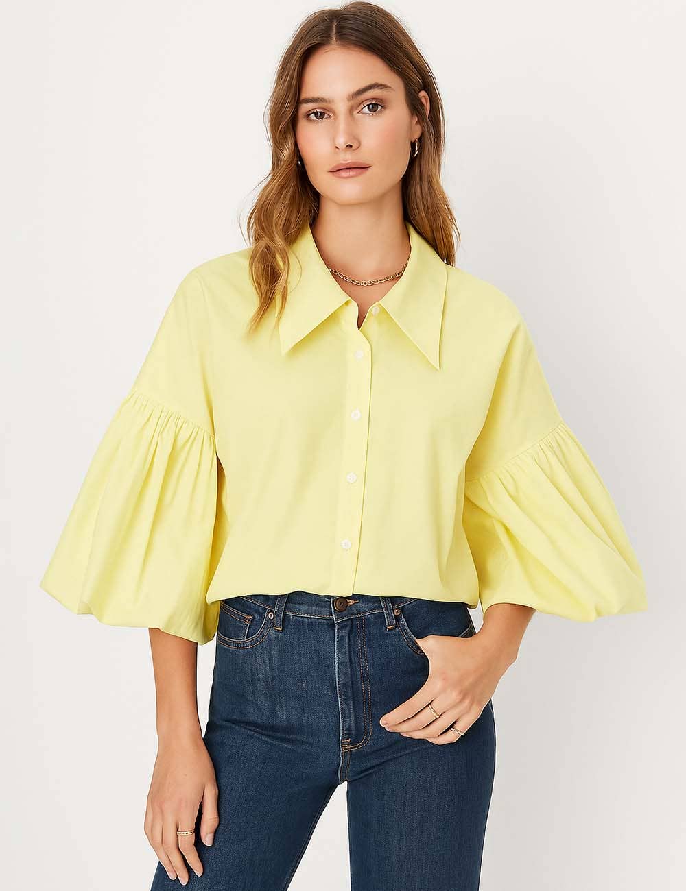 Sweetkama – wholesale Buttoned-down shirt – Women's – Ladies Striped Puff Sleeves Button Shirt SP06813