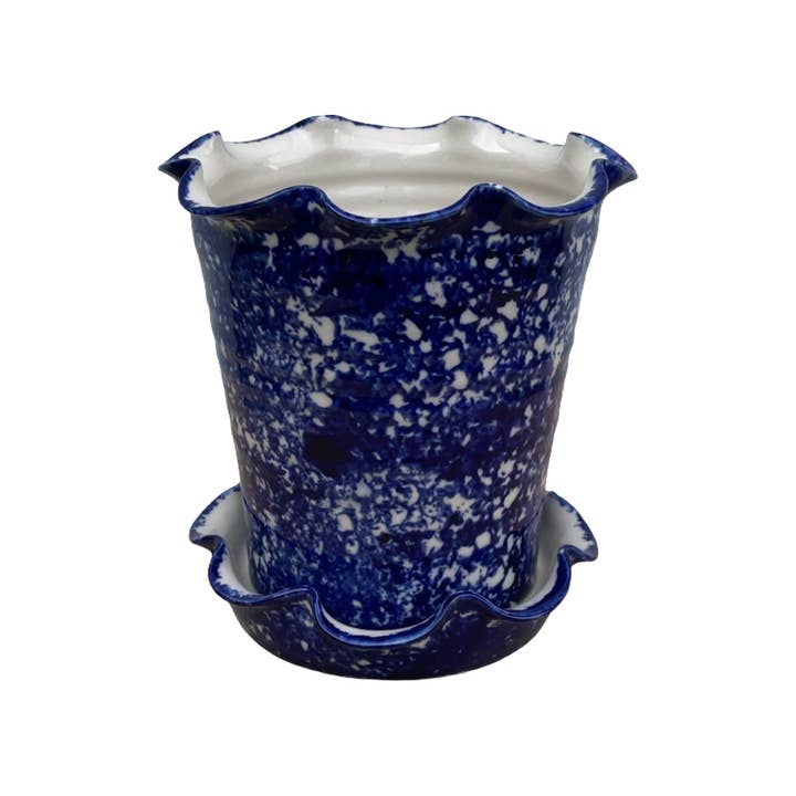 Frilly Pot - Sponged Cobalt for wholesale by Paige Mitchell