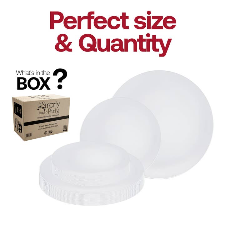 Smarty had a Party - Wholesale Dinnerware Set - White w/ Silver Organic Plastic Dinnerware Set - 120 Guests4