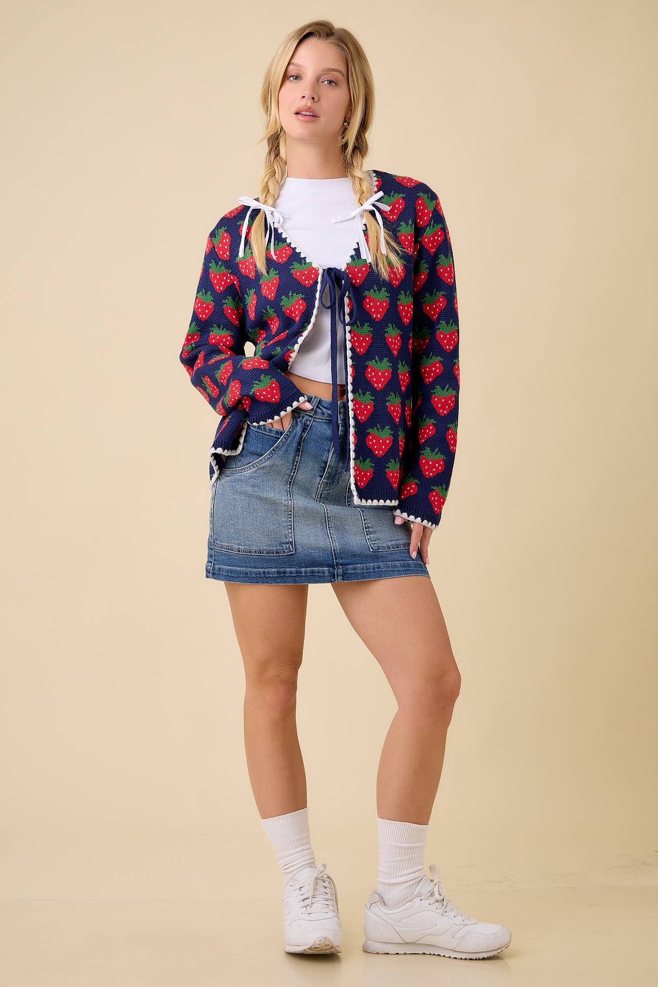 Main Strip - Venta al por mayor Cárdigan - Mujer - Cárdigan de punto con diseño de fresas10