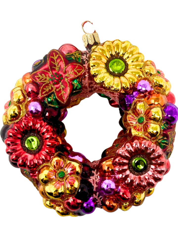Floral Wreath Holiday Polish Glass Christmas Ornament for wholesale by Kenzies of London