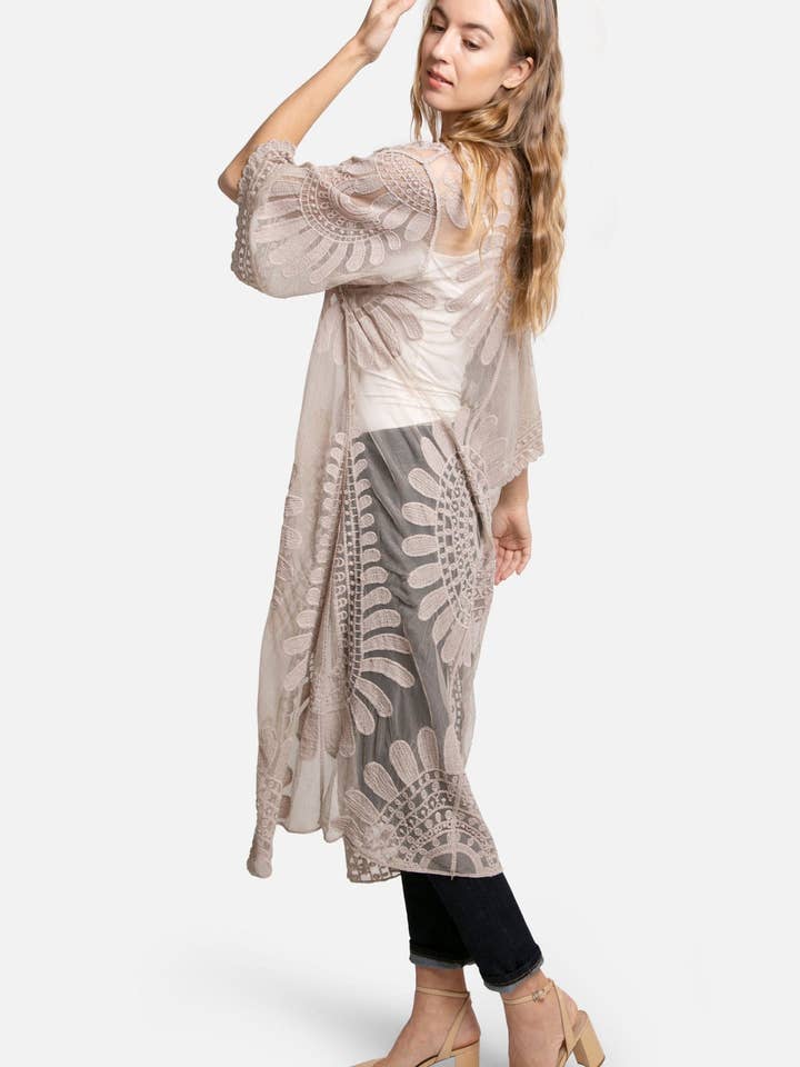 JP1367 Charlotte Floral Embroidered Lace Kimono for wholesale by MiMi Wholesale