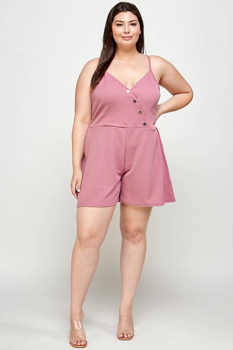 Haute Fox Plus Size & Contemporary - Wholesale Romper - Women's - Plus Size Romper Asymmetrical Button Detail KY18005-RP3