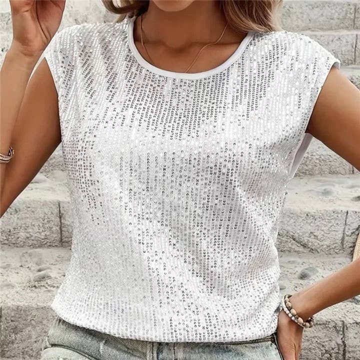 OceanusSwim – wholesale Blouse – Women’s – Loose Casual Round Neck Glitter T Shirt4
