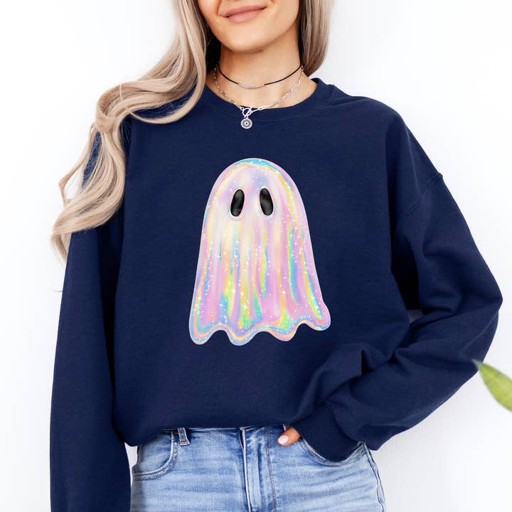 Refinery Number One LLC - Wholesale Graphic Sweatshirt - Unisex - Shimmering Ghost, Iridescent Ghost Halloween Sweatshirt6
