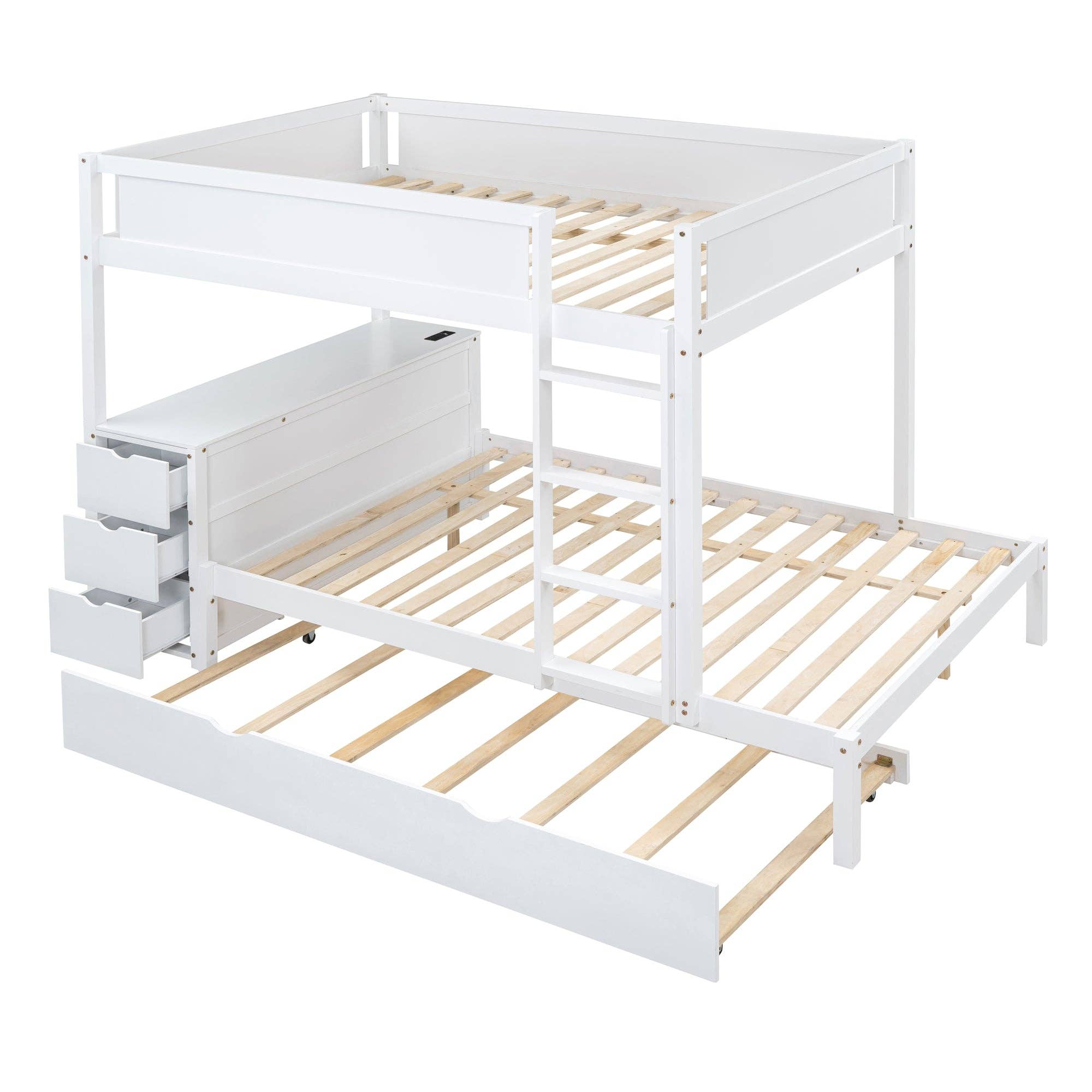 39F Inc. - Wholesale Bed - Full-Over-Full Bunk Bed with Trundle, Storage & Desk – White8