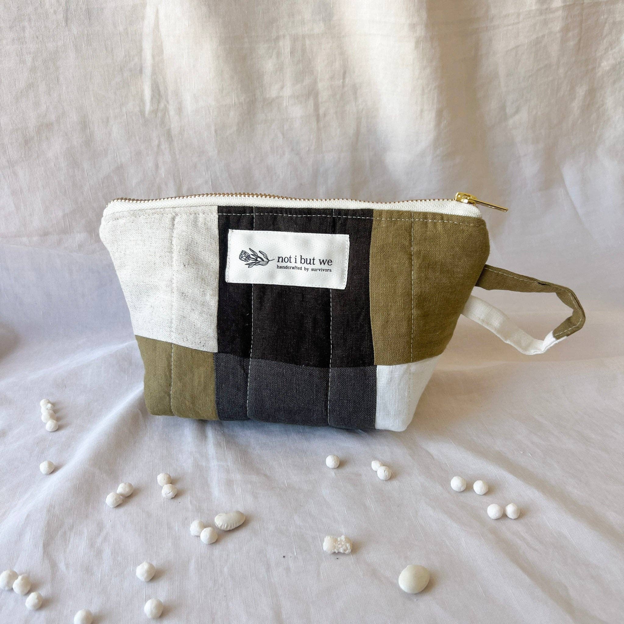 Not I But We - Wholesale Makeup/Cosmetic Bag - Quilted Patchwork Cosmetic Pouch | Upcycled Linen Makeup Bag9