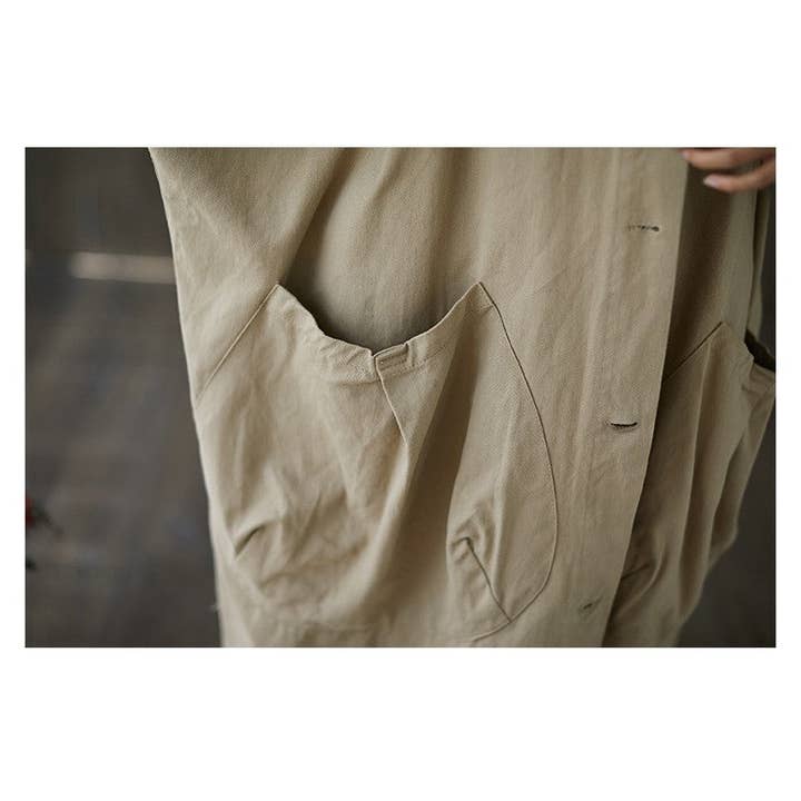 OceanusSwim – wholesale Windbreaker – Women’s – Solid Color Long Sleeves Hooded Single Breasted Pockets Casual Loose Long Windbreaker Outerwear4