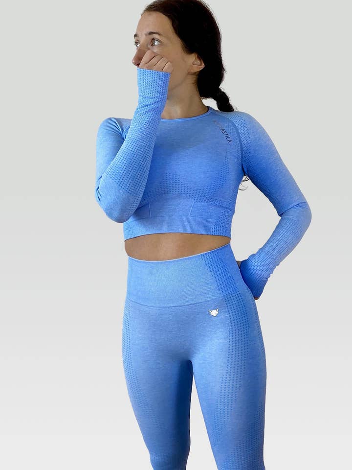Elite Seamless Long Sleeve Crop Top - Light Blue for wholesale by WHITE ARTICA