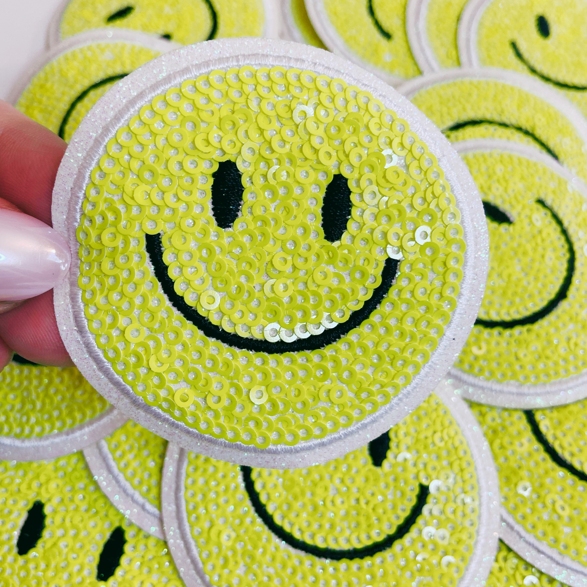 TEELUX - Wholesale Patch - NEON Sequin Smiley Face Patch - 2.5" x 2.5"  - hat Patch2