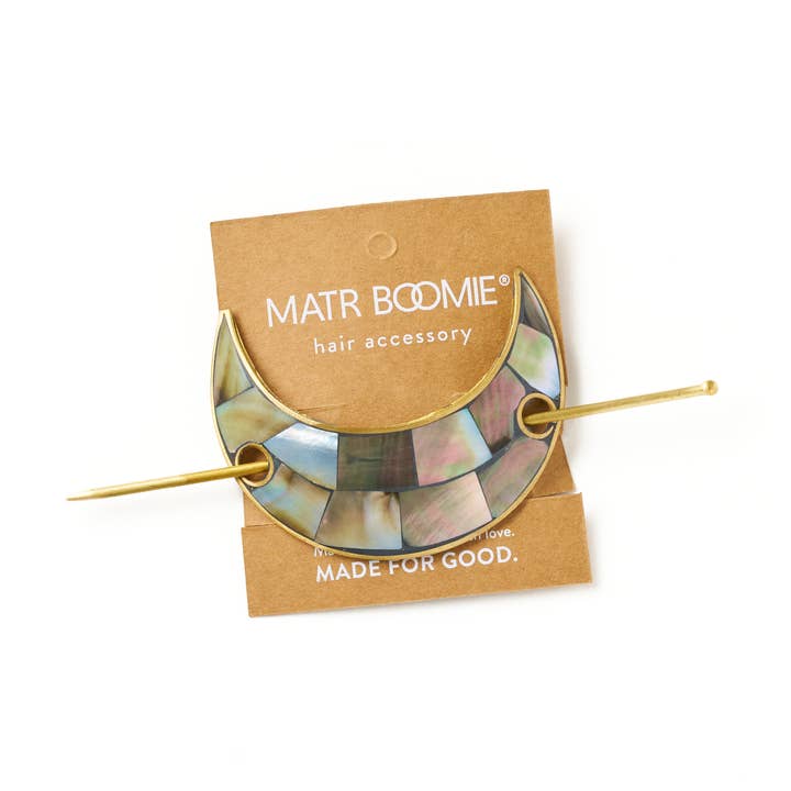 Matr Boomie Fair Trade - Wholesale Barrette - Women's - Chandra Crescent Moon Hair Pin with Stick - Mother of Pearl