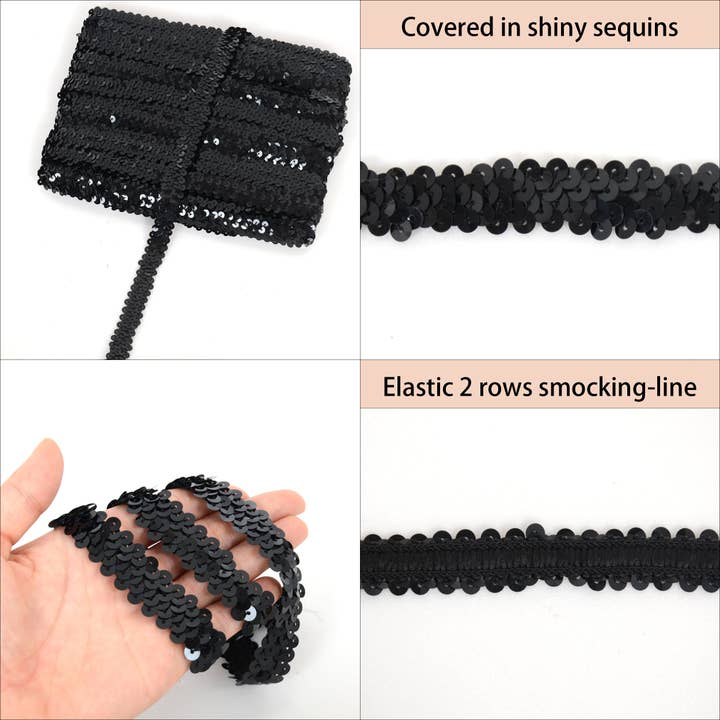 AK Brand - Wholesale Ribbon – Gift wrapping - Elastic Sequin Trim 0.8 Inch Glitter Paillette Ribbon20