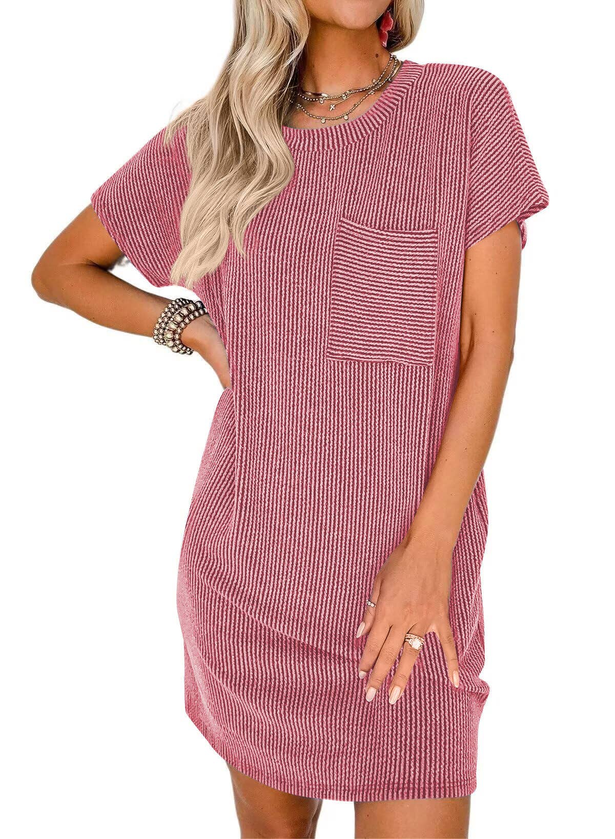 Lovesoft – Großhandel Kleid – Damen – Sommerliches lässiges T-Shirt-Kleid mit kurzen Ärmeln (mit Taschen)15