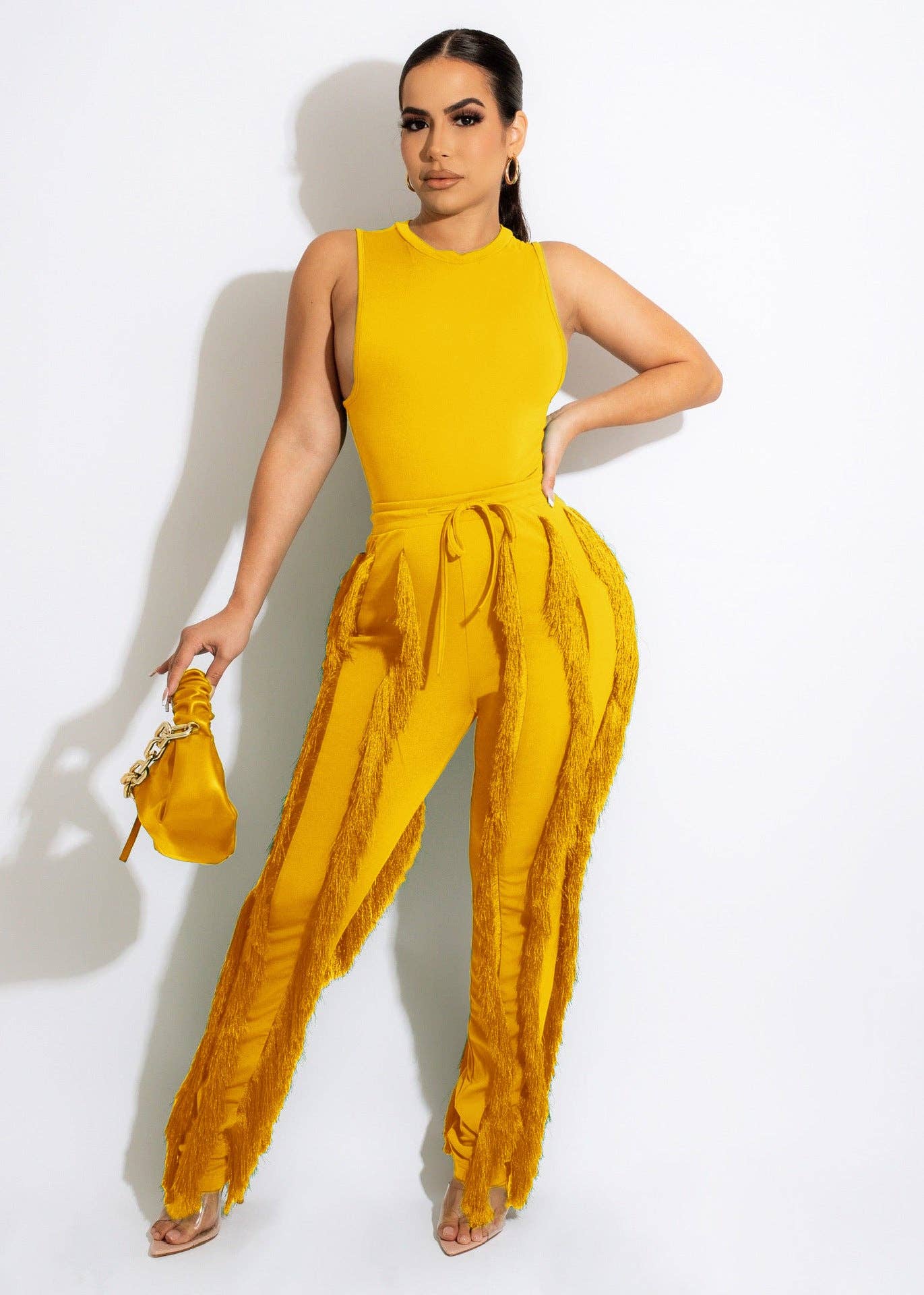 MB Fashion Wholesale - Wholesale Top & Pant Set (NOT Loungewear) - Women's - MB FASHION Sleeveless Fringe Tank Top and Pants Set 220LY10