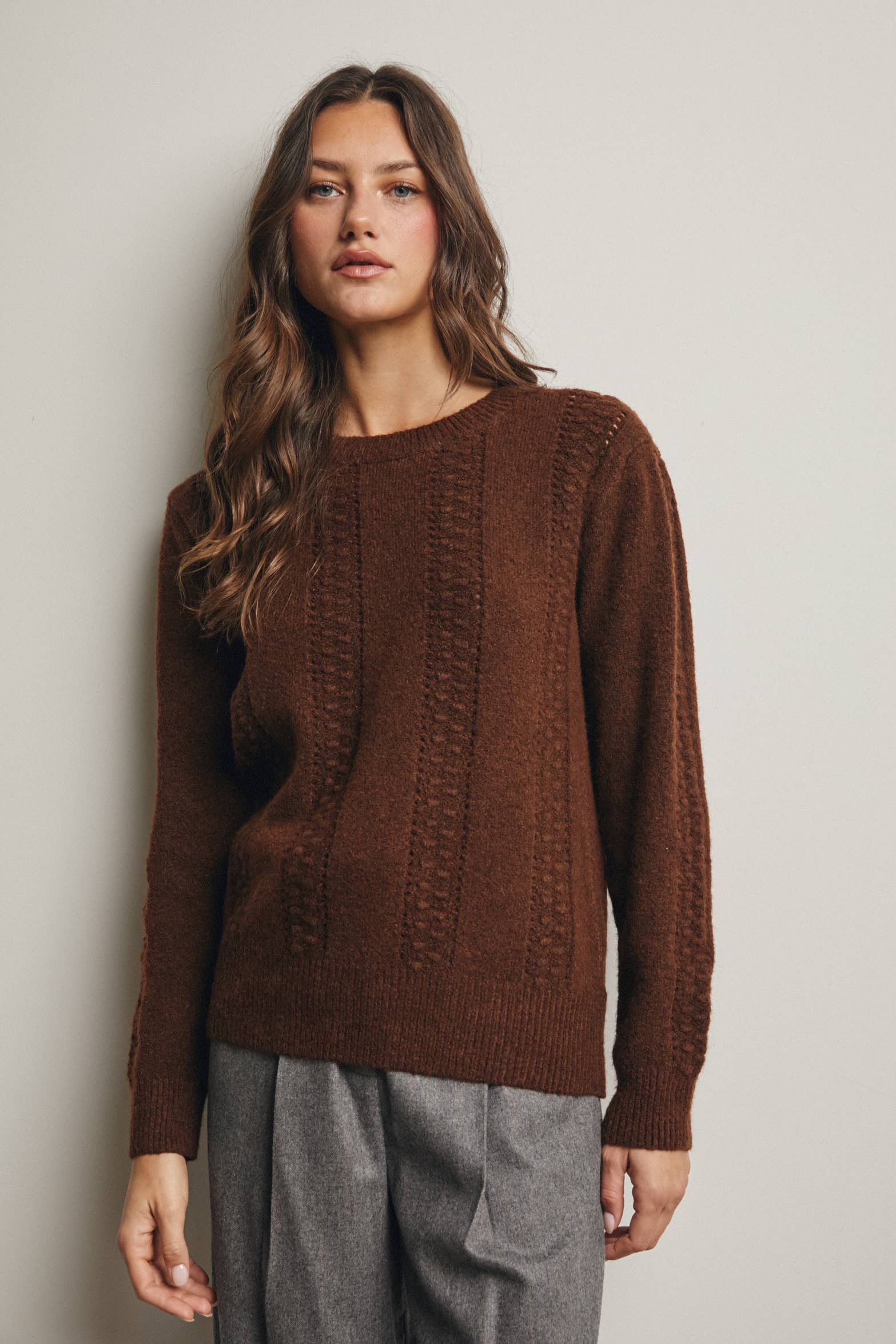 Forte - Wholesale Knit Sweater - Women's - Textured Cable Stitch Pullover Sweater FSW001613
