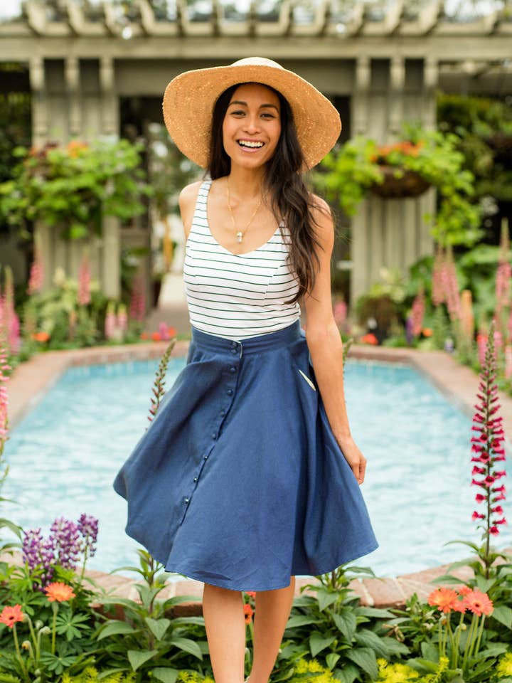 gonna button-down in blu per la vendita all'ingrosso da parte di Jessica Rey