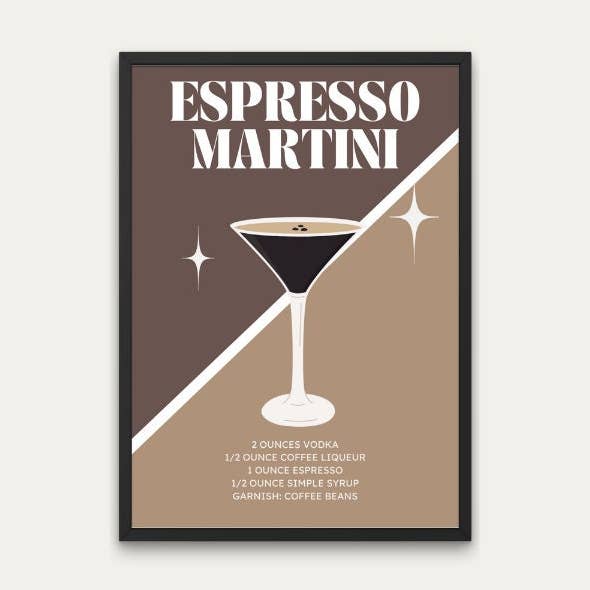 Espresso Martini Cocktail Print - Bar Decor, Alcohol Wall for wholesale by Littlepapertrailco